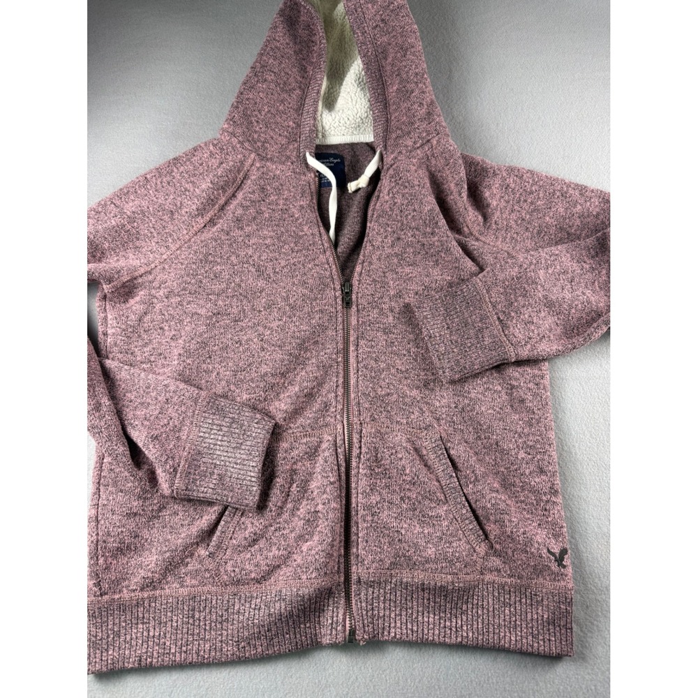 American Eagle Full Zip Sherpa Lined Hoodie Mauve Marled Knit XL 6611176217